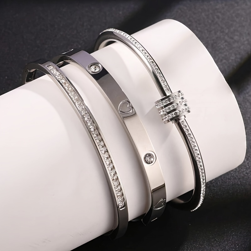 3pc Elegant Retro Stainless Steel Bracelets with Zirconium